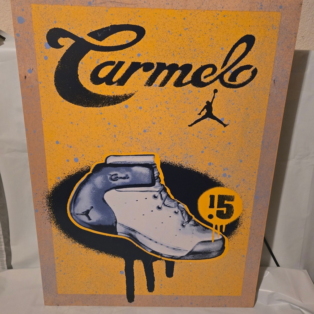 Jordan Carmelo Anthony Nike Wood Retail Display Sign Jumpman Melo 15 Rare 20x30
